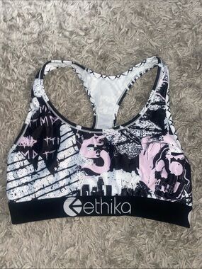 ethika Black, White & Light Pink Graphic Racerback Sports Bra Machine Gun Kelly